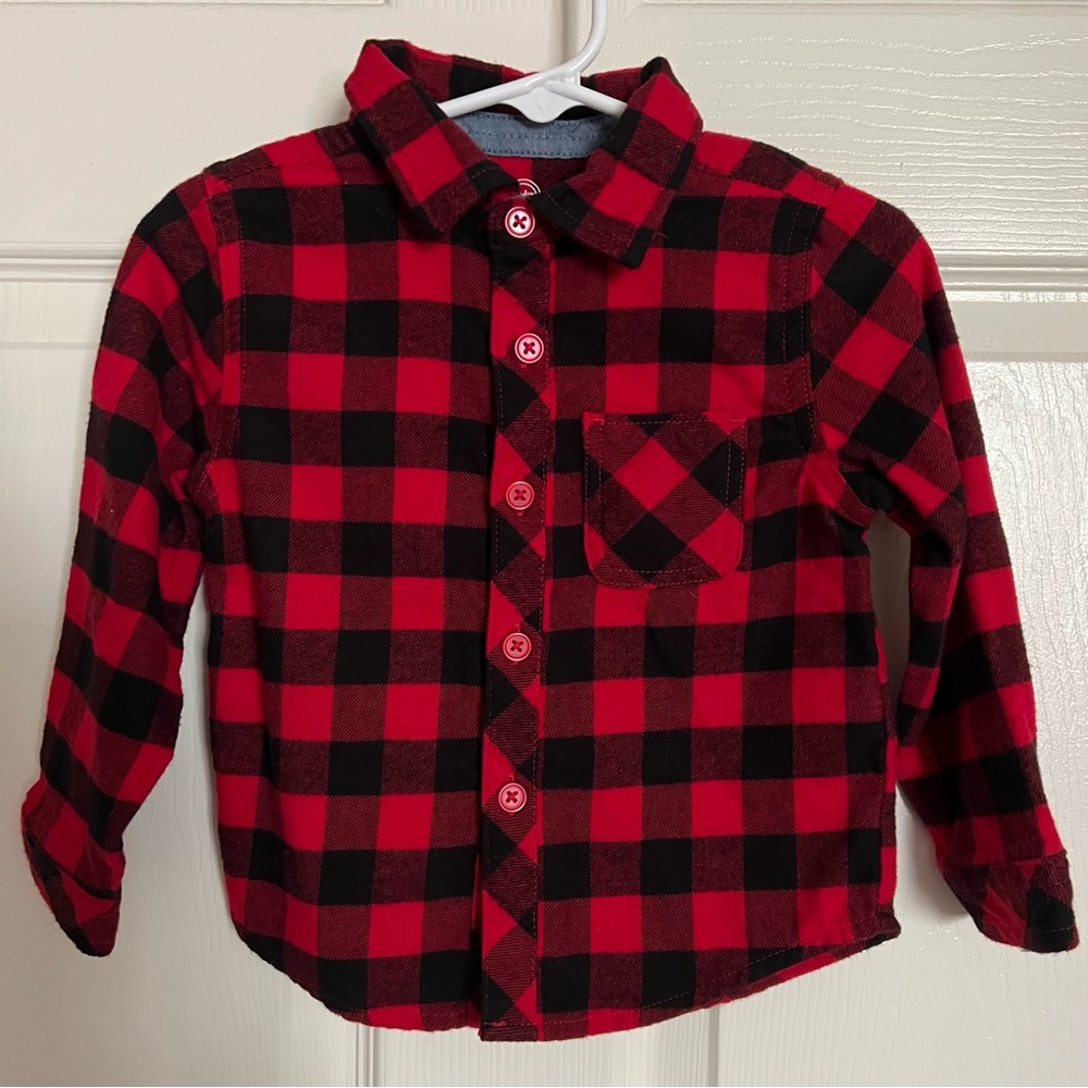 Wonder Nation Black & Red Plaid Button Up size 2T
